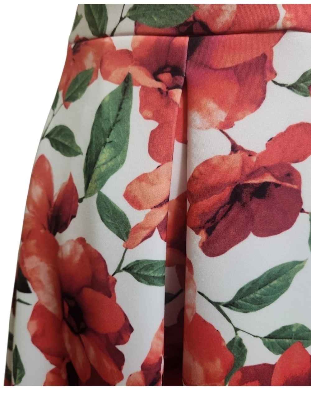 Calvin Klein Floral Fit Flare Dress Womens 10 Red White Pleated Stretch Midi - Picture 9 of 16